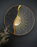 Livin’luxe Abstract Sun Round Wall Painting with Premium Golden PVC Frame | Modern Black Gold Sunburst Art Decorative Wall Decor for Living Room Bedroom Office | Minimalist Circular Artwork 58 cm x 58 cm - Image 7