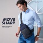 Tommy Hilfiger Unisex Crossbody Sling Bag Stash – Navy & Black | Breathable Mesh Padded Back, Embossed Shoulder Strap & Quick-Access Pocket | Stylish Waist Bag - Image 3