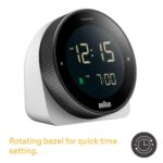 Braun Digital Alarm Clock with Snooze, Negative LCD Display, Rotating Bezel for Quick time Setting, Crescendo Beep Alarm in White, Model BC24W. - Image 6