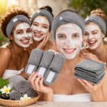Spa Headband Set with Cotton Makeup Washcloths - Adjustable Soft Terry Cloth Hair Band with Hook Loop Closure for Face Wash Skincare Facial Makeup Use - Image 3