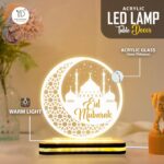 Eid Mubarak Acrylic LED Plaque with Golden Light Base, Islamic Night Lamp, Crescent Moon Mosque Table Decor, Bakri Eid Decoration Gift for Muslim Home, Warm White Light, 5 x 5 Inch - Image 3