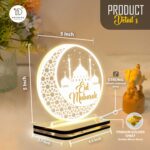 Eid Mubarak Acrylic LED Plaque with Golden Light Base, Islamic Night Lamp, Crescent Moon Mosque Table Decor, Bakri Eid Decoration Gift for Muslim Home, Warm White Light, 5 x 5 Inch - Image 4