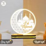 Eid Mubarak Acrylic LED Plaque with Golden Light Base, Islamic Night Lamp, Crescent Moon Mosque Table Decor, Bakri Eid Decoration Gift for Muslim Home, Warm White Light, 5 x 5 Inch - Image 5