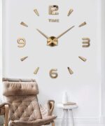 Plastic Large DIY Analog Wall Clock Kit | Frameless Modern 3D Wall Clock With Mirror Number Stickers For Home Living Room Bedroom Office Decoration (Gold) - Image 3