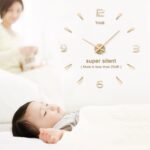 Plastic Large DIY Analog Wall Clock Kit | Frameless Modern 3D Wall Clock With Mirror Number Stickers For Home Living Room Bedroom Office Decoration (Gold) - Image 5