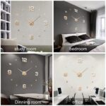 Plastic Large DIY Analog Wall Clock Kit | Frameless Modern 3D Wall Clock With Mirror Number Stickers For Home Living Room Bedroom Office Decoration (Gold) - Image 8