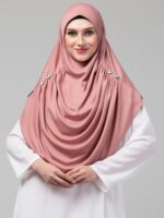 Mallika Women's Polyknit Free Size Ready to Wear Instant Hijab/Khimar with Front Pleated Fall - Image 4