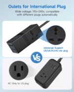 Universal Travel Adapter, VatFott 65W GaN Fast Charger 6-in-1 Power Strip with 2 International Outlets, 2 USB C, 2 USB Ports, 6ft Extension Cord, 110-240v, Power Adapter for Travel Essentials Black - Image 5