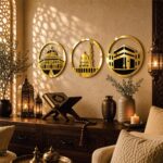 Mad Masters Islamic Wall Decor, Allah & Muhammad Calligraphy Frame for Home, Living Room, Ramadan & Eid Decoration, Muslim Gifts (30.5 x 30.5 cm each, Black & Golden, Set of 3 piece, Round) - Image 3