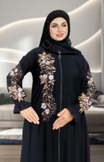 Black Abaya Embroidery Work Burqa For Women Elegant Modest Wear Islamic Naqab Stylish Dubai Abaya Farasha Full Length - Image 3