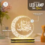 Ramadan Mubarak Acrylic LED Plaque with Golden Light Base, Islamic Night Lamp, Crescent Moon Mosque Table Decor, Muslim Home Decoration Gift, Warm White Light, (5 x 5 Inch) - Image 3