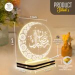 Ramadan Mubarak Acrylic LED Plaque with Golden Light Base, Islamic Night Lamp, Crescent Moon Mosque Table Decor, Muslim Home Decoration Gift, Warm White Light, (5 x 5 Inch) - Image 4