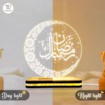 Ramadan Mubarak Acrylic LED Plaque with Golden Light Base, Islamic Night Lamp, Crescent Moon Mosque Table Decor, Muslim Home Decoration Gift, Warm White Light, (5 x 5 Inch) - Image 5