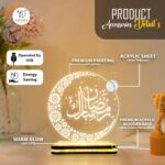Ramadan Mubarak Acrylic LED Plaque with Golden Light Base, Islamic Night Lamp, Crescent Moon Mosque Table Decor, Muslim Home Decoration Gift, Warm White Light, (5 x 5 Inch) - Image 6