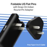 boAt 65W GaN Nano Charger, Fast Charging PD, PPS & QC 3.0 in Ultra-Slim Body,Foldable US Flat Pins & Snap-On Indian Round-Pin; GaN Chip Tech; USB-C & USB-A Output, Free Type-C to C Cable(Carbon Black) - Image 8