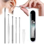 Stainless Steel Earwax Remover Kit/Ear Curette Safety Cleaner with Brush and Storage Box - Set of 6 (Silver) - Image 3