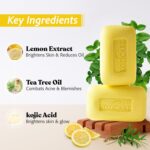Kozicare Lemon and Tea Tree Soap with Kojic Acid Pack of 3 - Detan Bathing Soap for Glowing Skin - Brightening Body Soap for Men and Women All Skin Types - Image 4