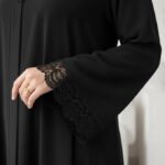 Women’s Black Firdous Abaya with Elegant Lace Sleeves | Long Sleeve Modest Islamic Wear Kaftan Style Burqa Dress | Full Length Flowy Outfit for Gatherings Occasions | Without Dupatta - Image 4