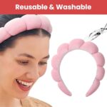 TEMPERIA Makeup Headband Wristband Set for Women & Girls | Hair Band for Facial Time | Head Bands Skincare Hairband for Spa | 3 Pieces Set | Pink - Image 5