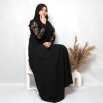 Full Sleeves Black Abaya with Golden Embroidery & Matching Hijab - Modest Islamic Wear for Women, Elegant Traditional Dress 002 - Image 4