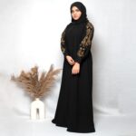 Full Sleeves Black Abaya with Golden Embroidery & Matching Hijab - Modest Islamic Wear for Women, Elegant Traditional Dress 002 - Image 5