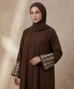 Women Premium Firdous Fabric Embroidered Abaya Burqa with Designer Floral Sleeve Work | Elegant Modest Wear | Classic Fit | Long Sleeves | Without Dupatta - Image 3