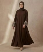 Women Premium Firdous Fabric Embroidered Abaya Burqa with Designer Floral Sleeve Work | Elegant Modest Wear | Classic Fit | Long Sleeves | Without Dupatta - Image 6