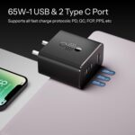 65W Trio Charger Adapter,3 Port USB Type C to A Fast Wall Charging Compatible with Nothing CMF Phone 1/Nothing Phone 2/2a/2a Plus/3a/3a Plus/Tablet & More, Black | BIS Certified - Image 5