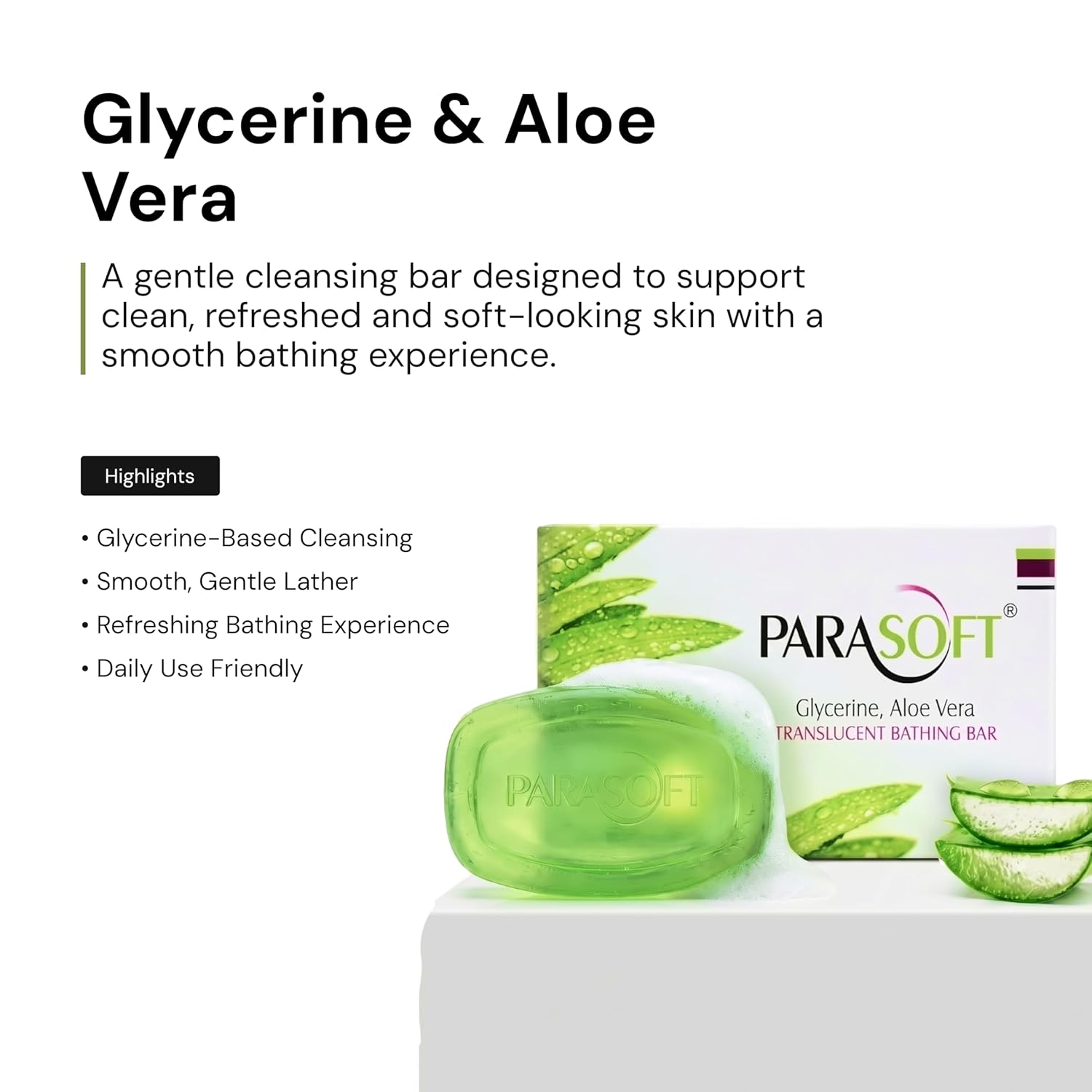 Parasoft Glycerine & Aloe Vera Translucent Bathing Bar 100g (2 Pack) | moisturising soap for soft skin | gentle daily cleansing bar | non-drying formula | for all skin types - Image 3