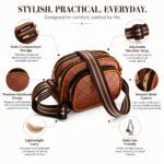 Leather Crescent Crossbody Bag for Women & Men, Water Resistant Half Moon Sling Bag with Adjustable Strap, Unisex Shoulder Chest & Waist Bag for Travel, Sports, Daily Use, Brown - Image 6