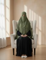 2 Part Hijab with Niqab for Women, Olive Green, Modest Islamic Wear with Bow Details - Image 3