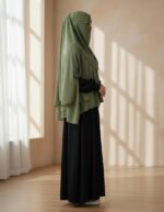 2 Part Hijab with Niqab for Women, Olive Green, Modest Islamic Wear with Bow Details - Image 4