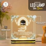 Hajj Mubarak LED Acrylic Lamp, Islamic Kaaba Night Light with Warm Golden Base, Muslim Home Decor, Arabic Calligraphy Plaque, Prayer Room Table Accent, Religious Gift (5 x 5 Inch) - Image 3