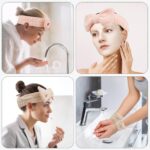 Spa Headband and Wristband Set, Face Wash Headband Makeup Skincare Headband Wrist Bands Washing Face for Preppy Skincare Women Girl (Cream,Pink) - Image 6