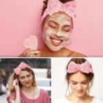 Spa Headband and Wristband Set, Face Wash Headband Makeup Skincare Headband Wrist Bands Washing Face for Preppy Skincare Women Girl (Cream,Pink) - Image 9