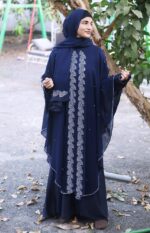 Blue Abaya Beads & Stone Work Burqa For Women Elegant Modest Wear Islamic Naqab Farasha - Image 4