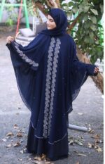 Blue Abaya Beads & Stone Work Burqa For Women Elegant Modest Wear Islamic Naqab Farasha - Image 5