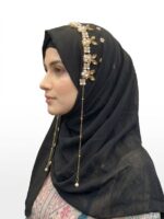 M H Women’s Ready-to-Wear Arabian Crown Hijab - Georgette with Pearl & Stone - Image 4