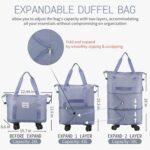Wheel Bags for Travel Luggage Carry on Duffel Bag, Expandable Foldable Luggage Bag, Dry and Wet Separation Rolling Bag, Travel Totes for Women & Men (1Pcs)(Purple)-HE - Image 3