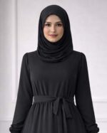 Women's Georgette Abaya Crepe Lining for No Transparency Full Sleeve Frill Pattern Modest Islamic Wear Black - Image 3