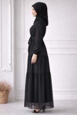 Women's Georgette Abaya Crepe Lining for No Transparency Full Sleeve Frill Pattern Modest Islamic Wear Black - Image 4