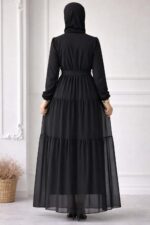 Women's Georgette Abaya Crepe Lining for No Transparency Full Sleeve Frill Pattern Modest Islamic Wear Black - Image 6