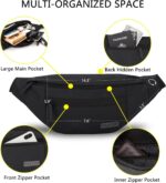 Waist Bag for Man Woman - Anti Theft, Waterproof Zippers and Back Pocket - Large Travel Waist Pouch, Fanny Pack, Belt & Hip Bag for Men, Women for Hiking, Passport, Gym (Black) (Black) - Image 3