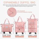 Livello Wheel Bags for Travel Luggage Carry on Duffel Bag, Expandable Foldable Luggage Bag, Dry and Wet Separation Rolling Bag, Travel Totes for Women & Men (1Pcs)(Peach) - Image 4