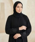 Midnight Bloom Women’s Black Firdous Abaya with Floral Sleeve Embroidery | Long Sleeve Modest Islamic Wear Kaftan Style Burqa | Full Length Flowy Outfit for Occasions | Without Dupatta - Image 3
