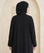Midnight Bloom Women’s Black Firdous Abaya with Floral Sleeve Embroidery | Long Sleeve Modest Islamic Wear Kaftan Style Burqa | Full Length Flowy Outfit for Occasions | Without Dupatta - Image 4