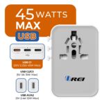 OREI 45Watt Universal Charger Adapter | 3X USBC-2XUSB A | 6-in-1 International Travel Adapter|Universal Travel Adapter Compatible W/Type C, A, G, I - Image 3