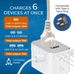 OREI 45Watt Universal Charger Adapter | 3X USBC-2XUSB A | 6-in-1 International Travel Adapter|Universal Travel Adapter Compatible W/Type C, A, G, I - Image 8