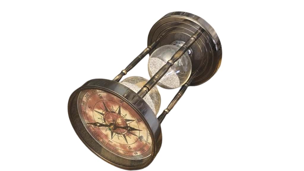 Antique Brass Hourglass with Compass | Nautical Collectible | Unique Vintage Desk Decor - Image 3