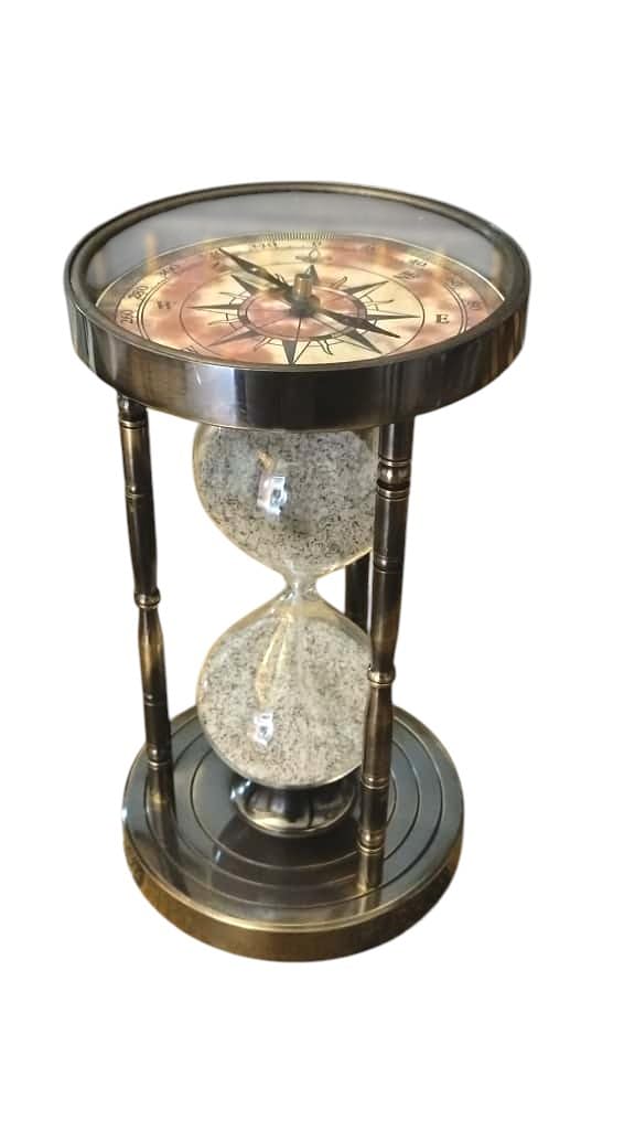 Antique Brass Hourglass with Compass | Nautical Collectible | Unique Vintage Desk Decor - Image 4